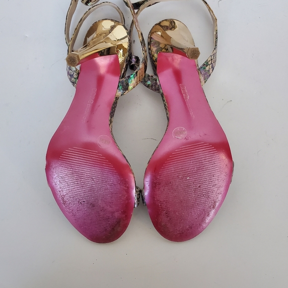 Metallic Heel Sandals Irredescent Snakeprint Ankle Wrap Size 6.5 "rockie" - Picture 12 of 13